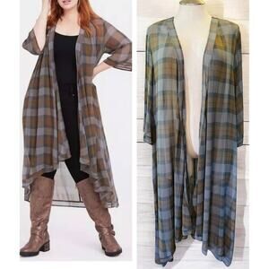 Torrid Plus Size 1/2 Outlander Tartan Plaid Open Front Hi Lo Hem Long Kimono Top
